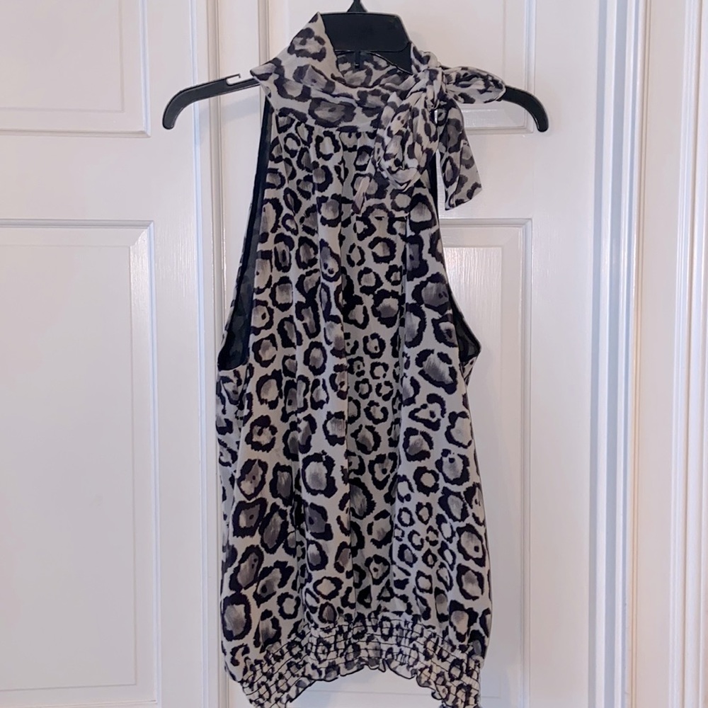 WHBM Chetah Print Sleeveless Gathered Bottom Top